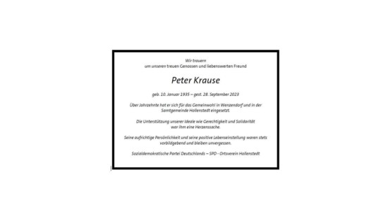 Traueranzeige Peter Krause Teaser